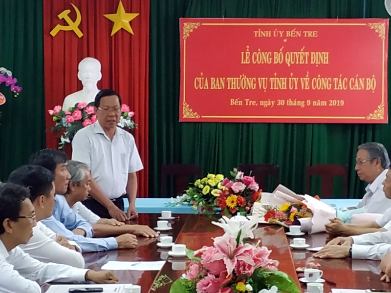 Đồng chí Phan Văn Mãi, UV BCH Trung ương Đảng, Bí thư Tỉnh ủy, phát biểu tại Lễ công bố quyết định.